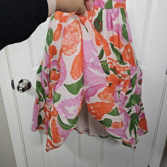 BANJANAN Euphoric Bloom Vivid Floral Flowy Cotton Dress Blouson Sleeve Small - Picture 5 of 11